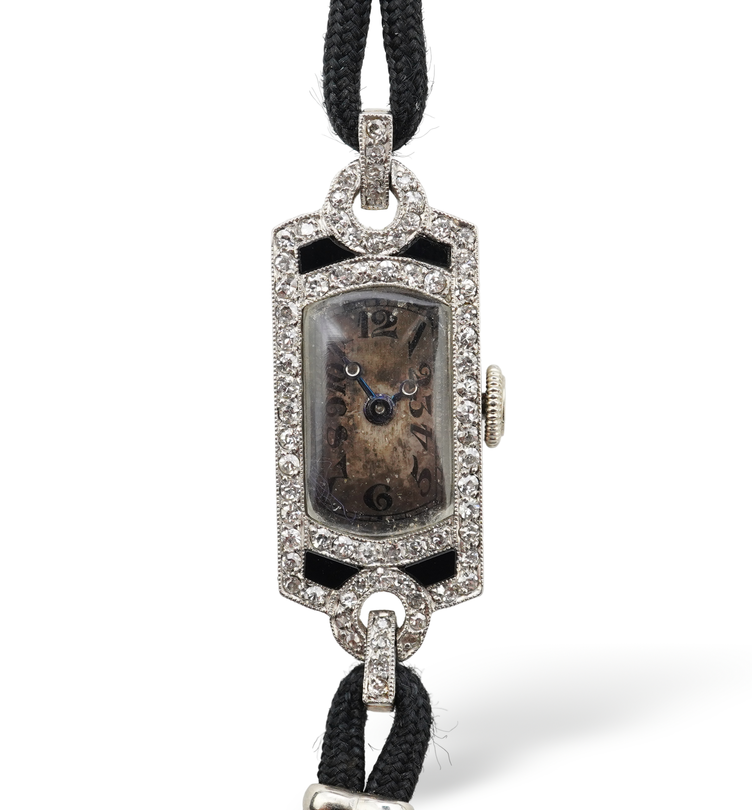 An Art Deco onyx and diamond cocktail watch, France, circa 1920